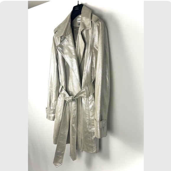 Vintage 2000’s ‘Chico’s’ Suede Belted Leather Jacket Trench Coat in Silver - L - Picture 6 of 9